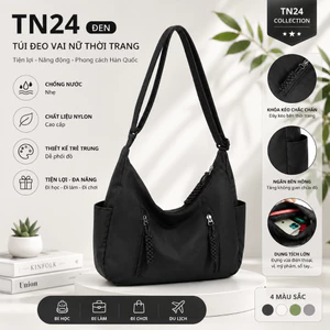 TN24 - Túi Đeo Vai Nữ Nylon Hàn Quốc Chống Nước, Túi Tote Đeo Chéo Dung Tích Lớn, Túi Xách Đi Học Đi Làm Thời Trang
