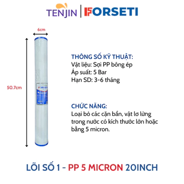 Lõi Lọc Thô PP Số 1 20 INCH Cấu Tạo Từ Bông PP Ép 5 Micron Loại Bỏ Tạp Chất Lọc Đầu Nguồn Cho Nước Sinh Hoạt