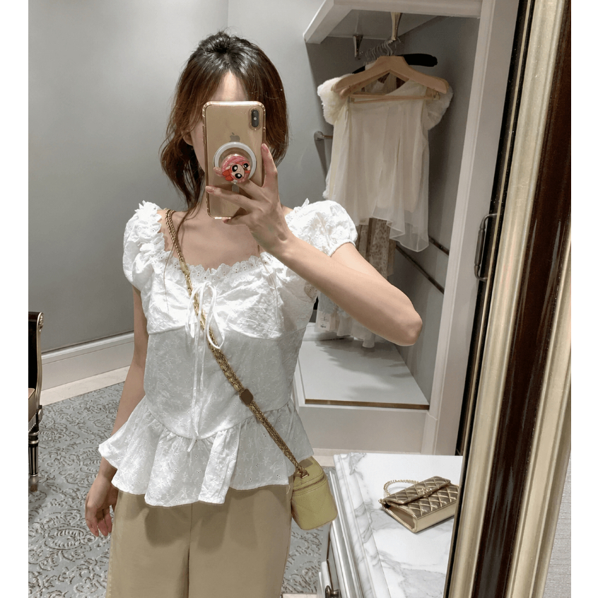 áo thô boi trễ vai bèo gấu điệu đà, áo kiểu cho nữ xinh xắn LABEL A150