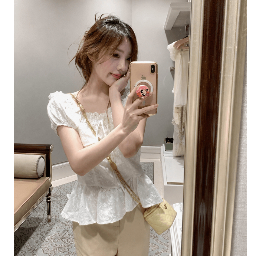 áo thô boi trễ vai bèo gấu điệu đà, áo kiểu cho nữ xinh xắn LABEL A150