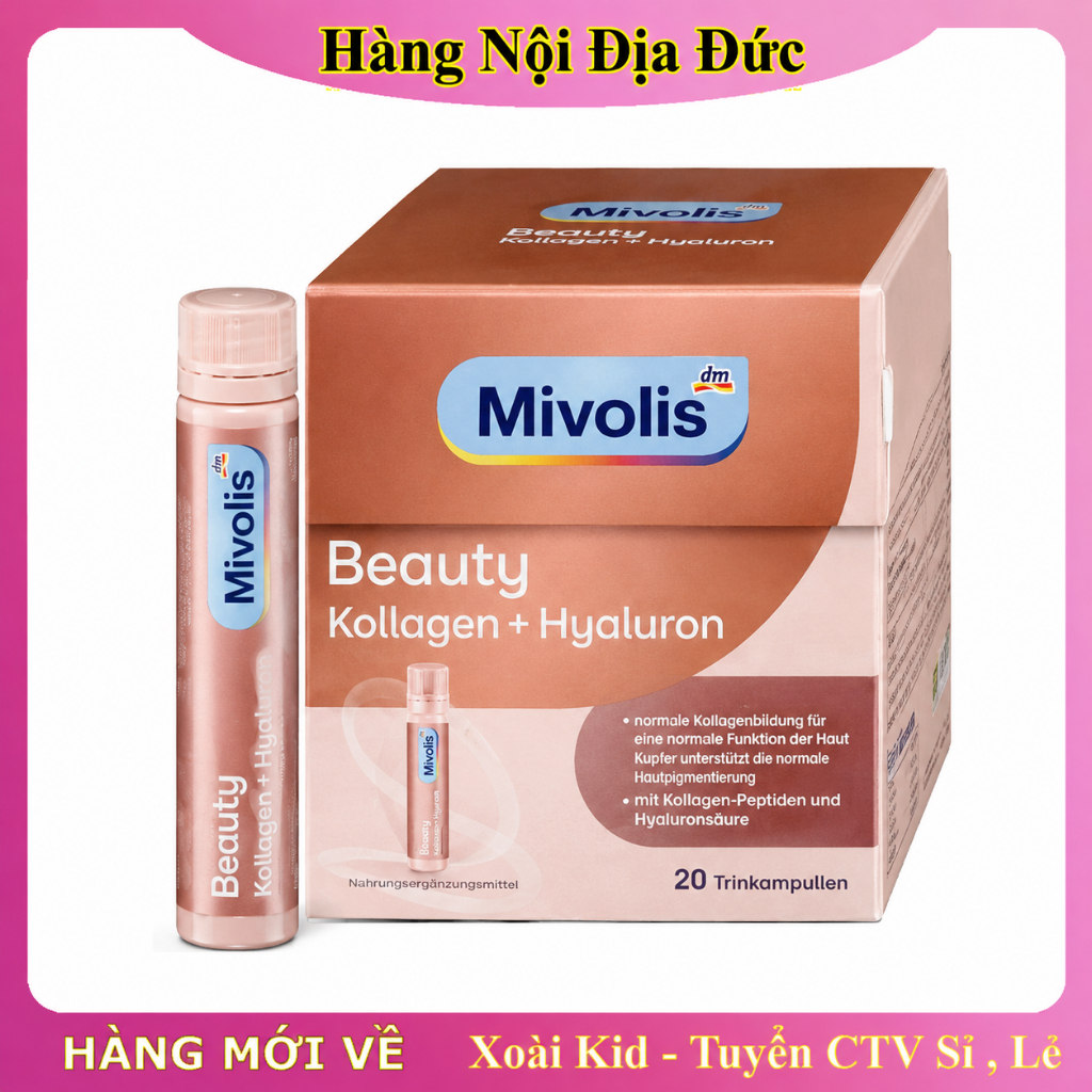 [HÀNG NỘI ĐỊA ĐỨC] - NƯỚC UỐNG COLLAGEN VÀ HYALURON MIVOLIS – 500ML (20 ỐNG x 25ML)