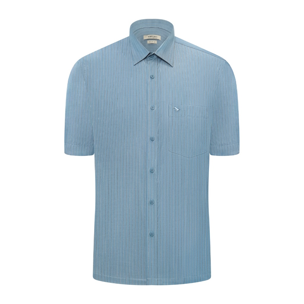 Áo sơ mi ngắn tay vạt ngang VIETTIEN SMART CASUAL vải Hoa hồng form REGULAR VT00000667