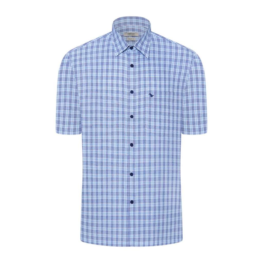 Áo sơ mi ngắn tay vạt ngang VIETTIEN SMART CASUAL vải Hoa hồng form REGULAR VT00000668