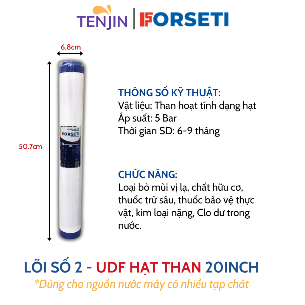 Bộ 3 Lõi Lọc Nước Đầu Nguồn, Bộ Lọc Thô Đầu Nguồn 20 inch Gồm Lõi PP UDF CATION 2in1 Xử Lý Nước Máy/Nước Giếng