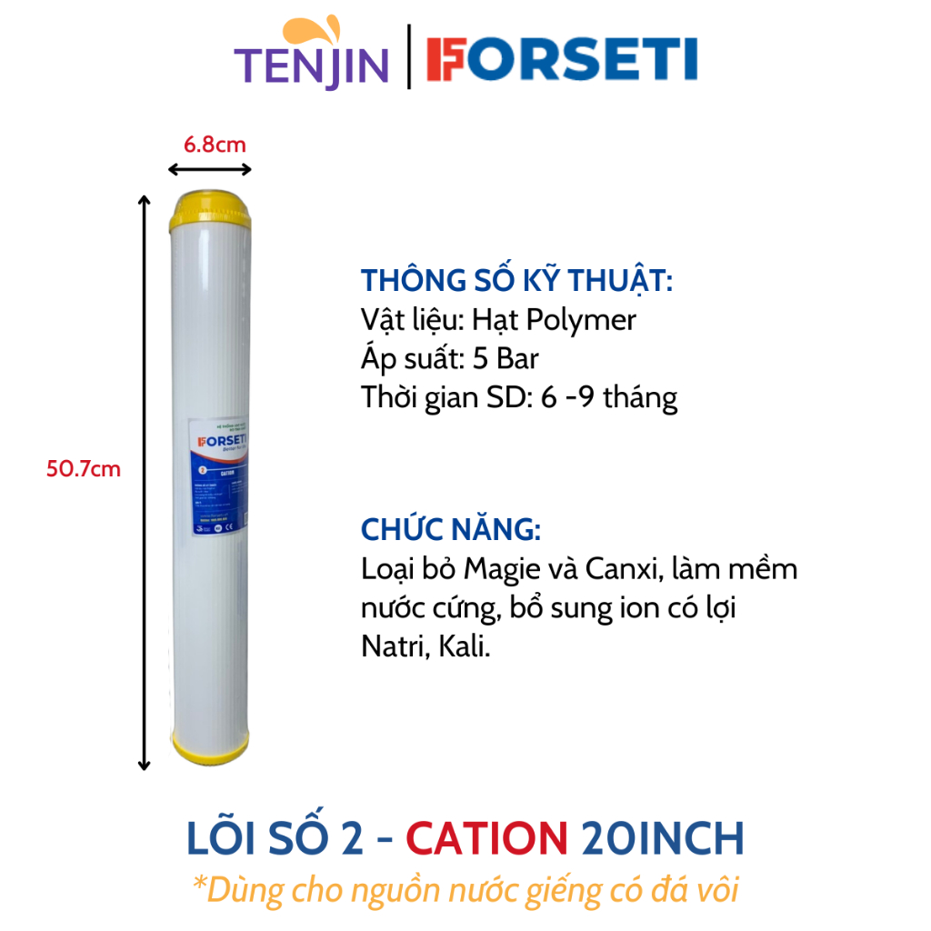 Bộ 3 Lõi Lọc Nước Đầu Nguồn, Bộ Lọc Thô Đầu Nguồn 20 inch Gồm Lõi PP UDF CATION 2in1 Xử Lý Nước Máy/Nước Giếng