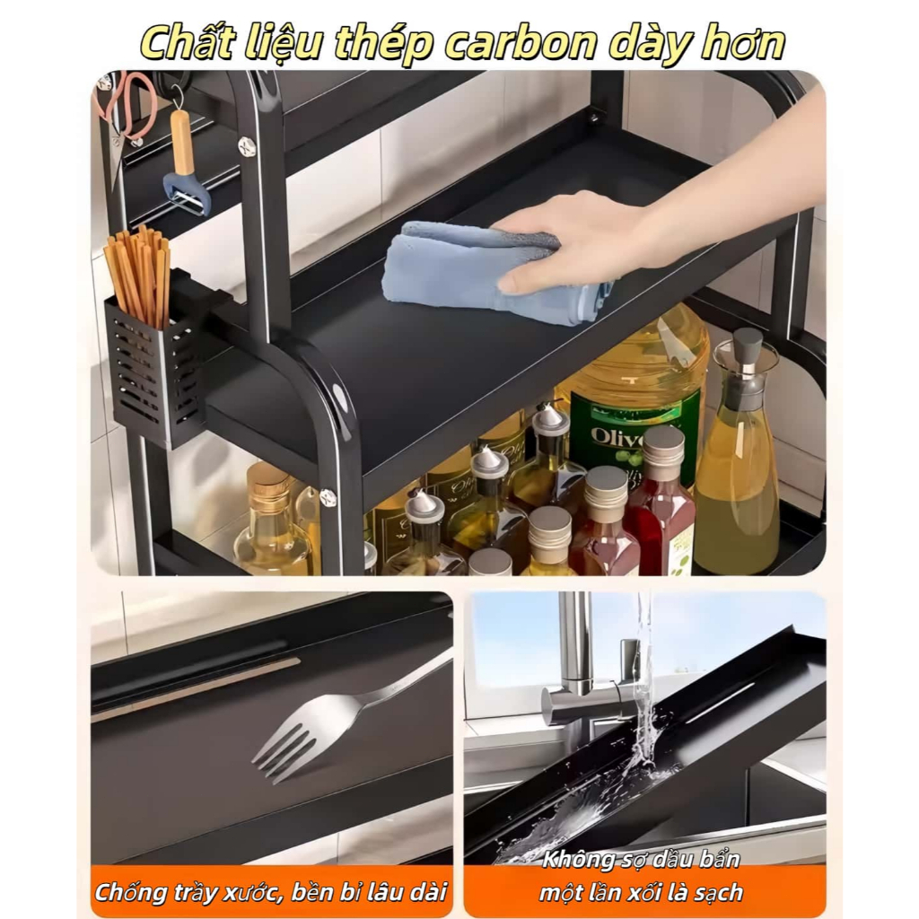 Kệ Gia Vị Nhà Bếp 2-3 Tầng, Giá Úp Dao Thớt Chai Dầu Sơn Tĩnh Điện Chắc Chắn, Tiết Kiệm Không Gian