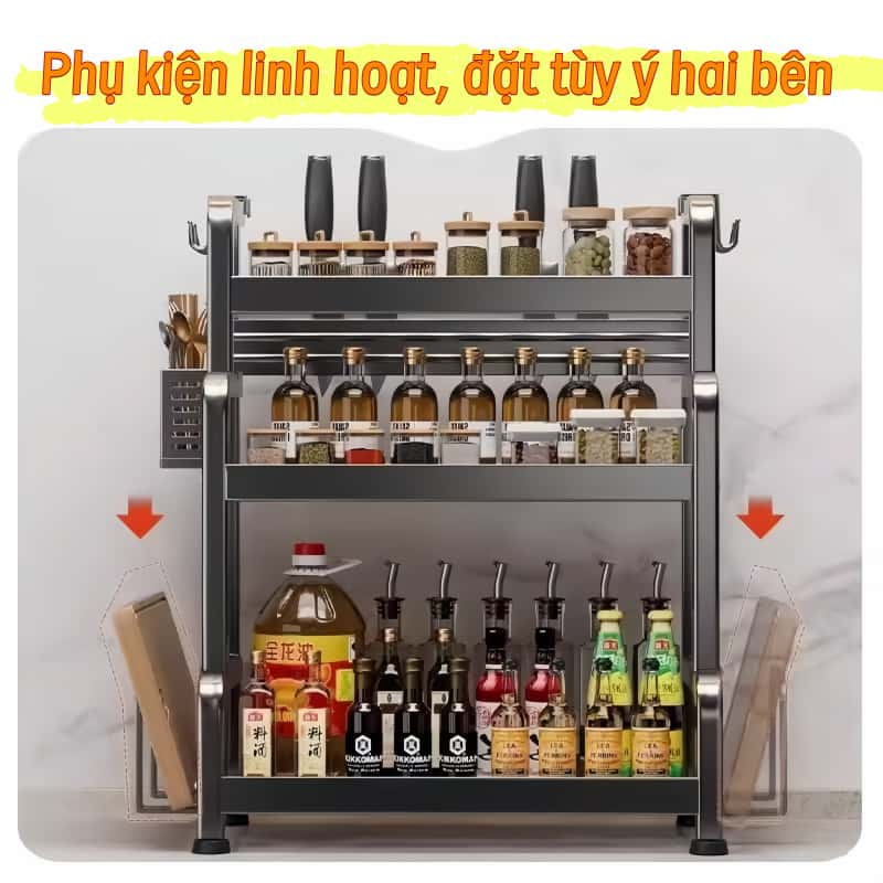 Kệ Gia Vị Nhà Bếp 2-3 Tầng, Giá Úp Dao Thớt Chai Dầu Sơn Tĩnh Điện Chắc Chắn, Tiết Kiệm Không Gian