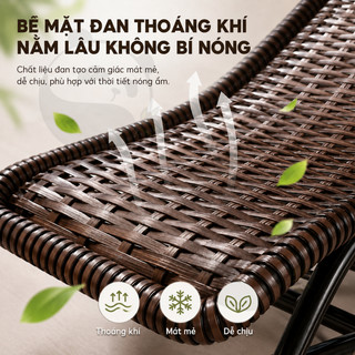 Ghế bập bênh thư giãn giả mây có gác chân, khung kim loại cho ban công phòng khách sân vườn