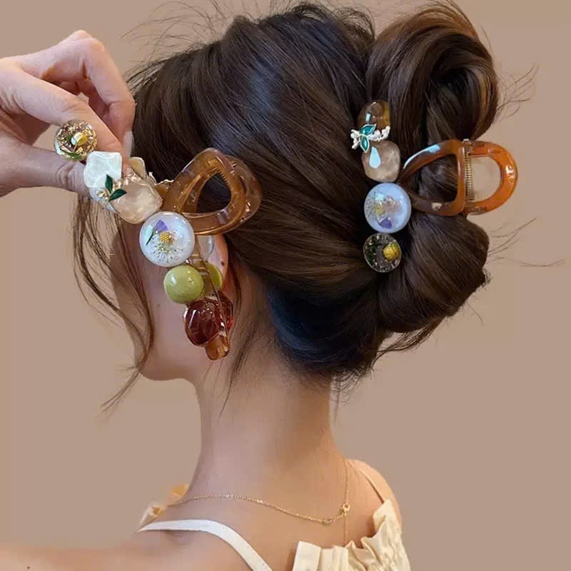 Kẹp Tóc Càng Cua Đính Đá Đa Sắc & Hoa Khô – Kẹp Tóc Nữ Phong cách Handmade Sang Trọng, Độc Đáo