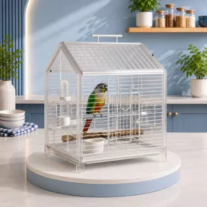 Lồng Chim Mica Trong Suốt Cao Cấp 🐦 Khung Inox Chống Gỉ – Dễ Vệ Sinh, Kèm Cốc Nước và khay ăn