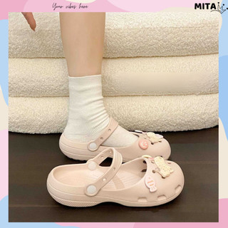 Giày búp bê nữ kiểu dáng ballet đế thấp 3cm có quai hậu kèm charm Mèo cá chạy dễ thương Mita CS-285
