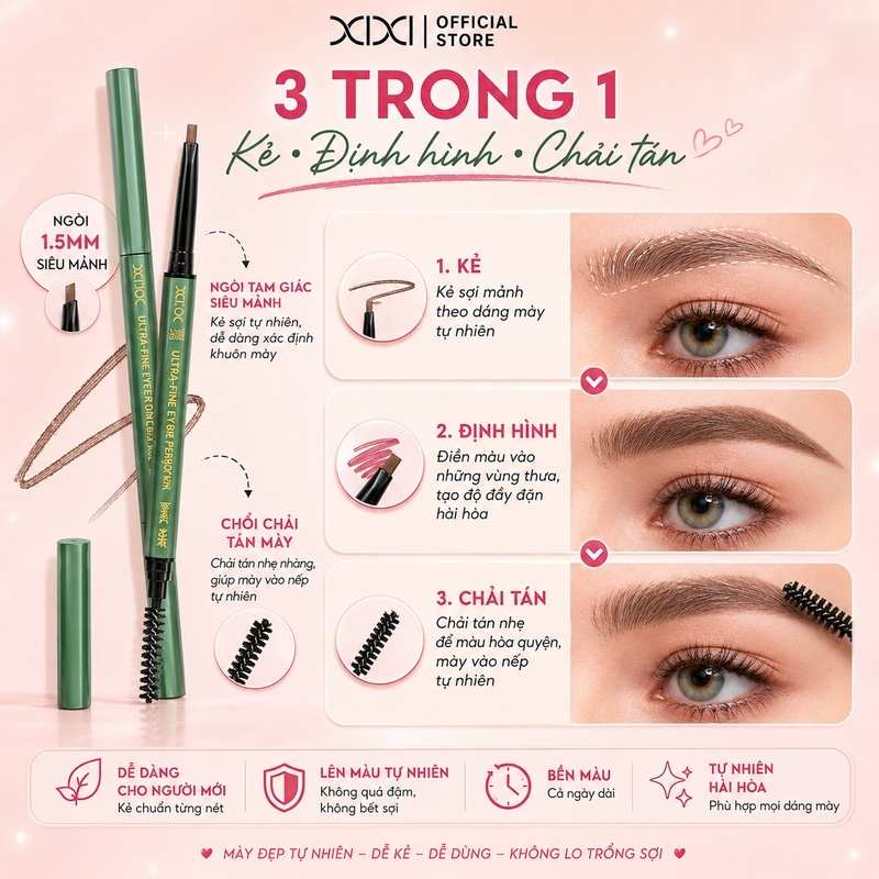 XIXI Bút Chì Kẻ Mày Siêu Mỏng, Hai Đầu, Chống Nước & Nhòe 24H, Tự Nhiên, Dễ Dùng D394