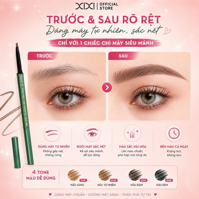 XIXI Bút Chì Kẻ Mày Siêu Mỏng, Hai Đầu, Chống Nước & Nhòe 24H, Tự Nhiên, Dễ Dùng D394