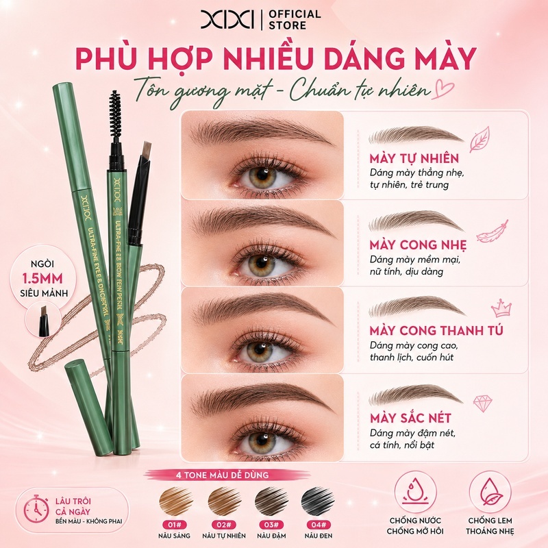 XIXI Bút Chì Kẻ Mày Siêu Mỏng, Hai Đầu, Chống Nước & Nhòe 24H, Tự Nhiên, Dễ Dùng D394