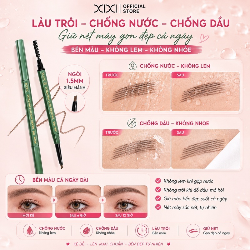 XIXI Bút Chì Kẻ Mày Siêu Mỏng, Hai Đầu, Chống Nước & Nhòe 24H, Tự Nhiên, Dễ Dùng D394