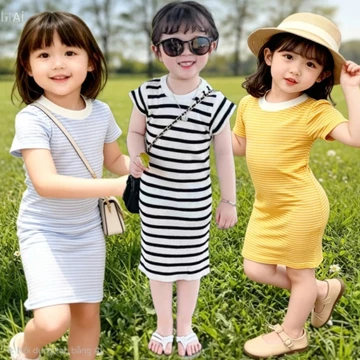 Váy Body Cho Bé Gái 1-12 tuổi, Váy Body Kẻ Thun Tăm LÊN DÁNG siêu đẹp,MẶC ÔM, chất mềm co giãn tốt