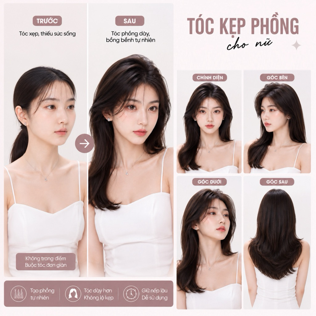 [HÀNG HOT] KẸP TÓC GIẢ PHÍM PHỒNG LÀM DÀY TÓC ĐA NĂNG TỰ NHIÊN DỄ SỬ DỤNG HÌNH THẬT