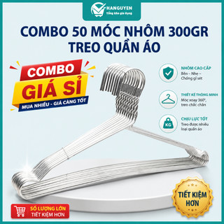 Combo 50 móc nhôm treo quần áo 300gr (L = 43cm) bền nhẹ tiện lợi dễ sử dụng