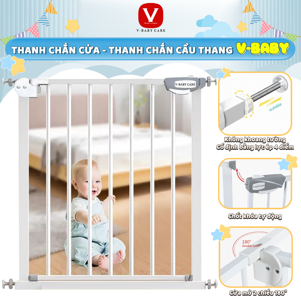 Thanh Chắn Cửa, Chắn Cầu Thang V-BABY [NT1 , D1] Không Khoan Tường, An Toàn Cho Bé