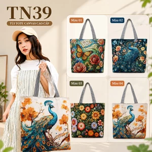 Túi Tote Canvas Nữ TN39 Họa Tiết Thêu Dệt Vintage Cao Cấp, Túi Xách Vai Đi Học Đi Làm Dung Tích Lớn Có Khóa Kéo