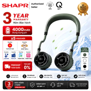 【Bảo hành miễn phí 3 năm】- Quạt đeo cổ 4 tốc độ Có thể gập lại -tốc độ gió 11m/s-Màn hình hiển thị pin đa chức năng
