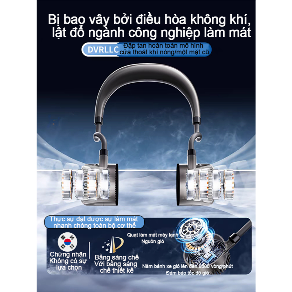 【Bảo hành miễn phí 3 năm】- Quạt đeo cổ 4 tốc độ Có thể gập lại -tốc độ gió 11m/s-Màn hình hiển thị pin đa chức năng