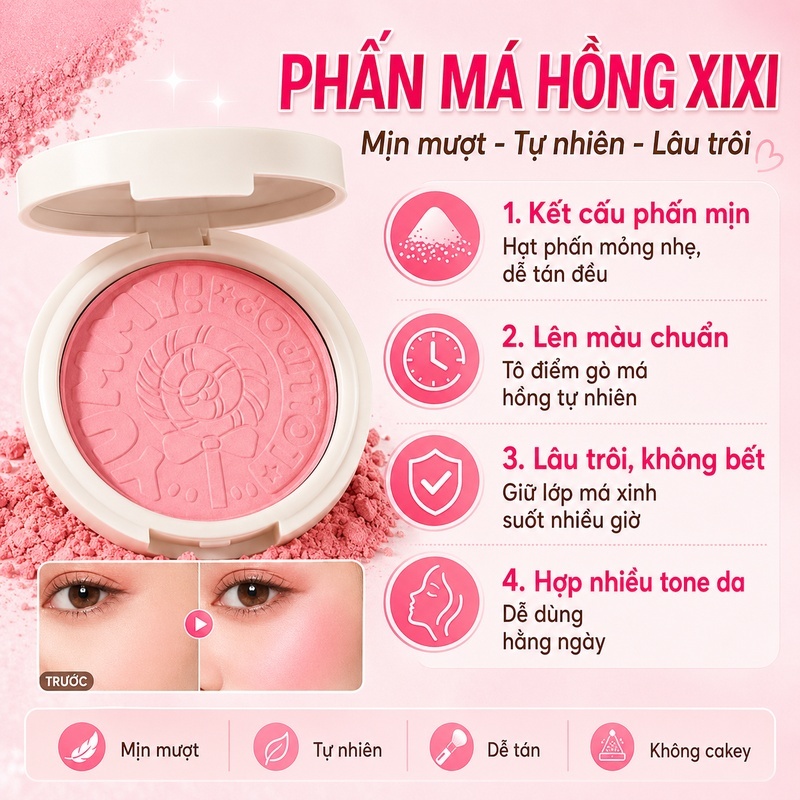 Xixi Phấn Má Hồng Ngọt Ngào, Màu Sắc Tự Nhiên, Làm Sáng Da, Phấn Mịn, Trang Điểm Hàng Ngày D764