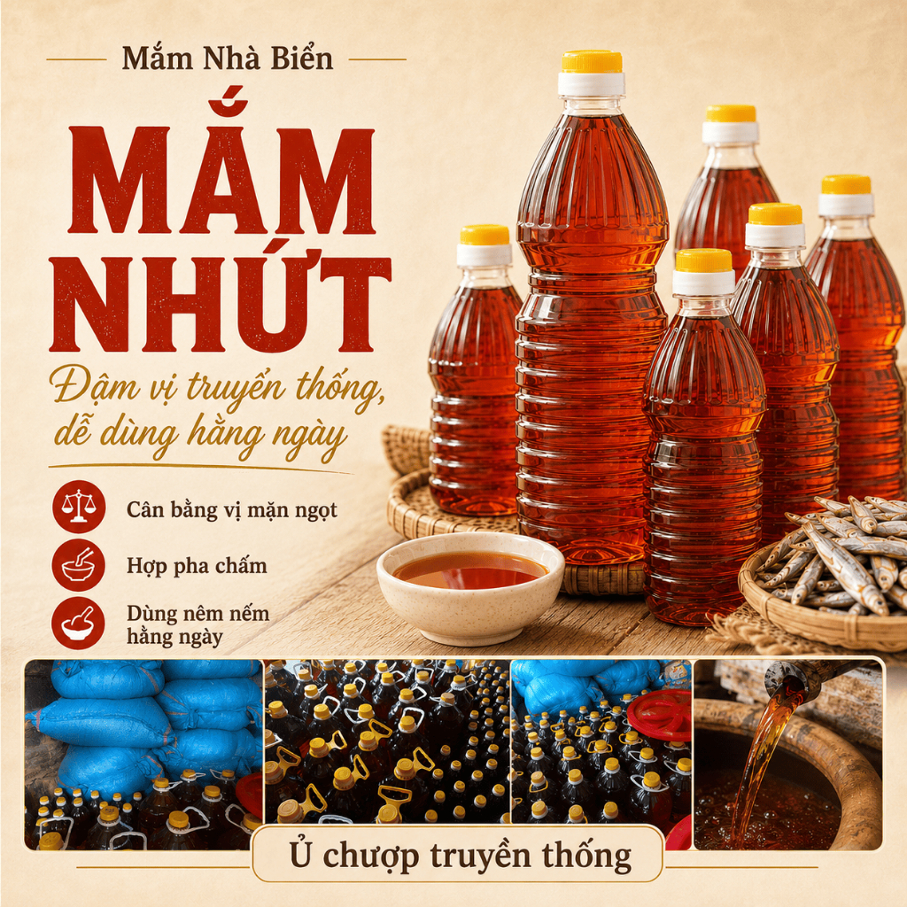 NƯỚC MẮM NHỨT Cá Cơm Nguyên Chất Ninh Thuận 1L - Thơm Đậm Hậu Vị, Chấm Pha Kho Nấu