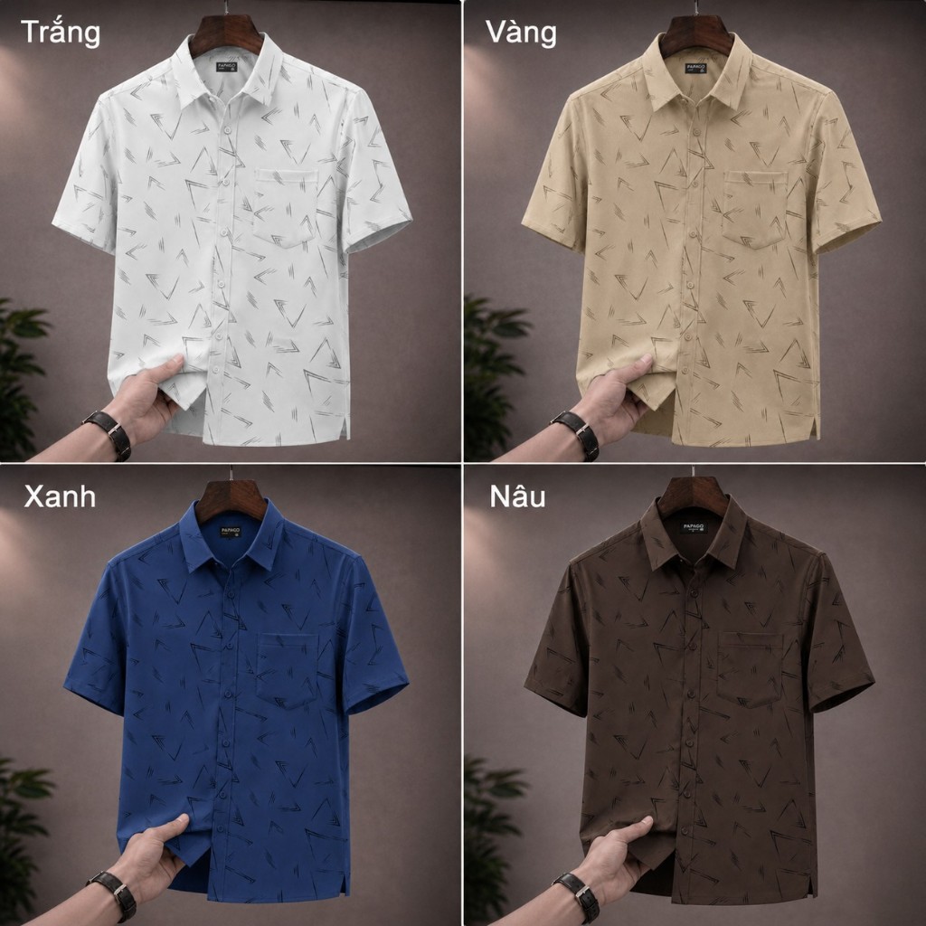 Áo Sơ Mi V Nam Trung Niên AZ FASHION Cao Cấp Áo Sơ Mi Trung Niên Tay Ngắn Vải Xô Đũi Lai Ngang In Họa Tiết Mùa Hè