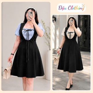 Đầm Bigsize Nữ Đi Tiệc Cổ Vuông Tay Phồng Phối Nơ Thanh Lịch Sang Chảnh 58-95kg G680/A694