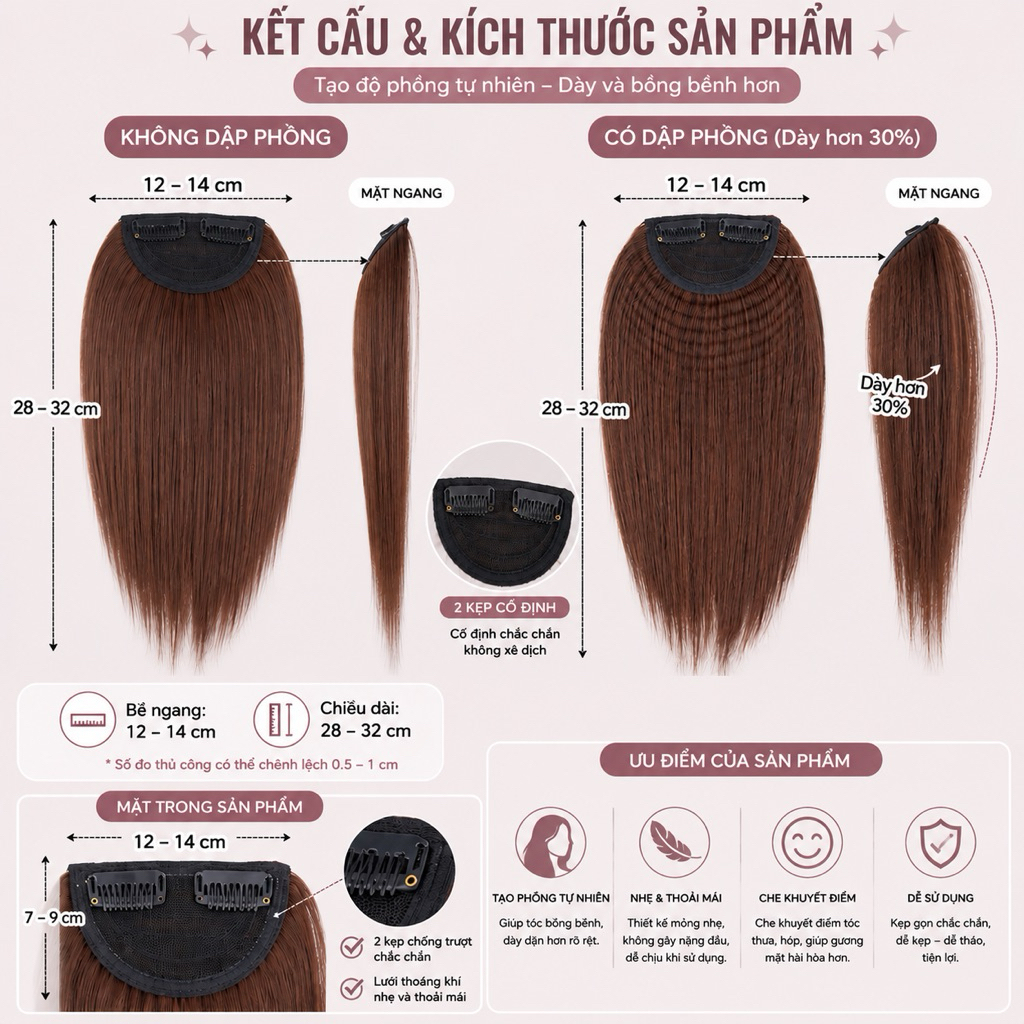[HÀNG HOT] KẸP TÓC GIẢ PHÍM PHỒNG LÀM DÀY TÓC ĐA NĂNG TỰ NHIÊN DỄ SỬ DỤNG HÌNH THẬT