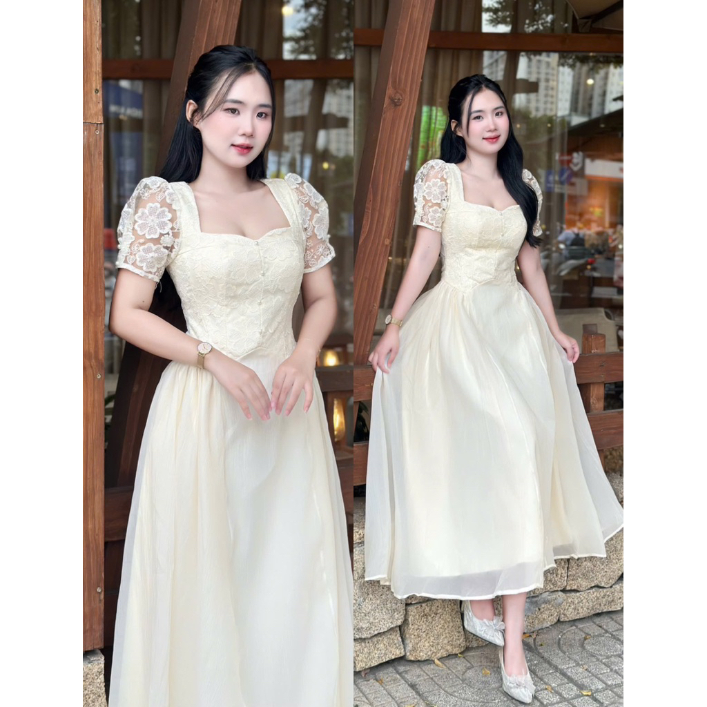 Đầm Váy Dự Tiệc LASY Thời Trang Nữ Dáng Xòe Cổ Vuông Đính Ngọc Tay LửngThanh Lịch