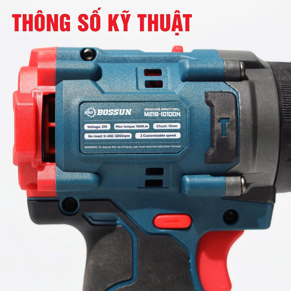 [MỚI] Máy Khoan Pin 13MM Bossun M21B-ID100N Lực siết 100N.m Pin 10CELL 21V Không Chổi Than 3 chức năng