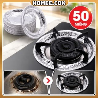 Homee.cok Set 50 Miếng Giấy Lót Bếp Gas Chống Dầu Mỡ - Giấy Bạc Lót Bếp Giữ Bếp Sạch, Dễ Thay Thế, Tiết Kiệm