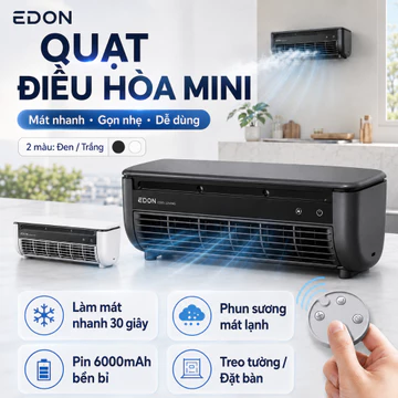 EDON Quạt điều hòa không khí, quạt làm mát phun sương đá cầm tay, không cần lắp đặt, quạt tích điện ,treo tường/để bàn