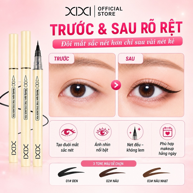 XIXI Bút kẻ mắt – Khô nhanh, chống nước, lâu trôi, ngòi mảnh dễ kẻ, phong cách Hàn Quốc D778