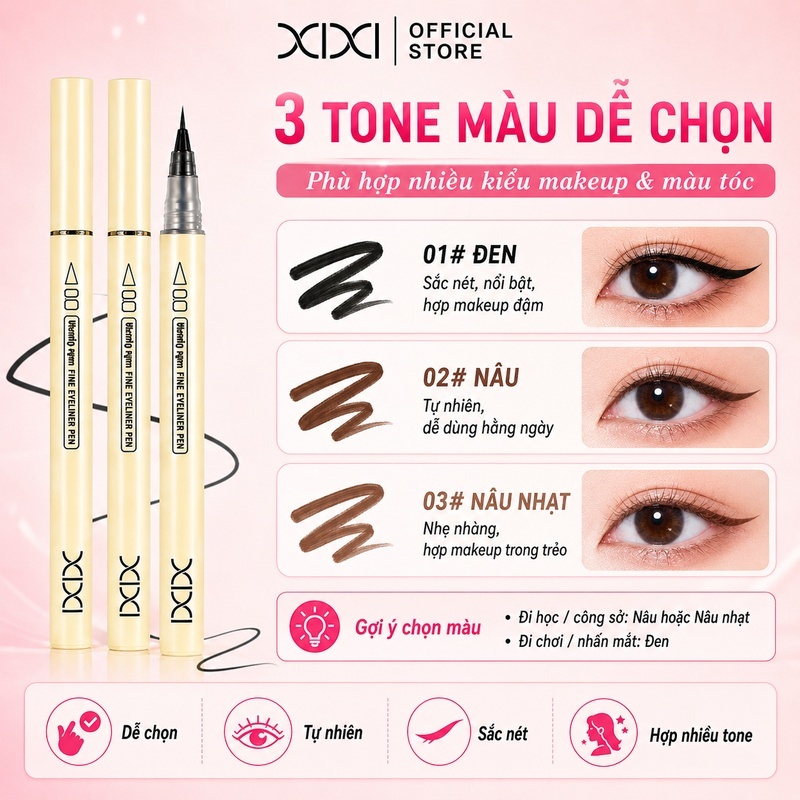 XIXI Bút kẻ mắt – Khô nhanh, chống nước, lâu trôi, ngòi mảnh dễ kẻ, phong cách Hàn Quốc D778