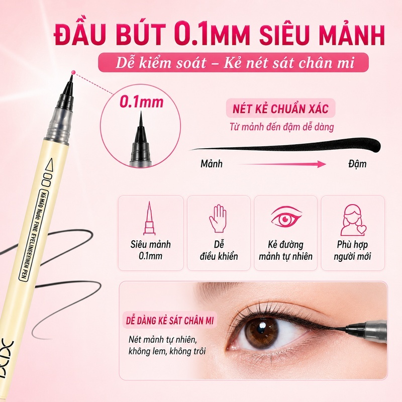 XIXI Bút kẻ mắt – Khô nhanh, chống nước, lâu trôi, ngòi mảnh dễ kẻ, phong cách Hàn Quốc D778
