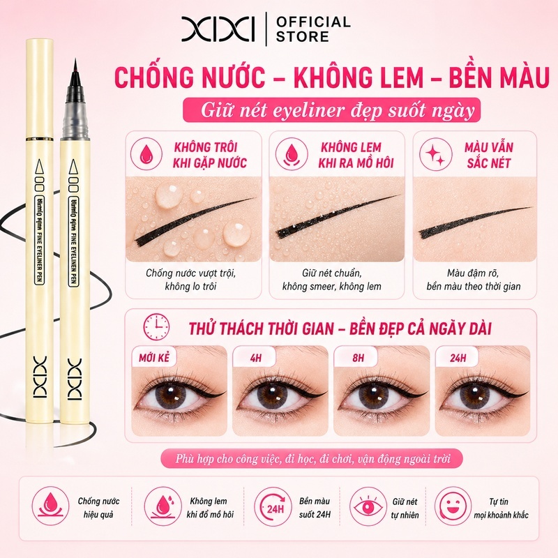 XIXI Bút kẻ mắt – Khô nhanh, chống nước, lâu trôi, ngòi mảnh dễ kẻ, phong cách Hàn Quốc D778