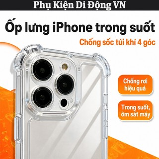 Ốp lưng iPhone trong suốt chống sốc túi khí 4 góc chống rơi cho iPhone 11 12 13 14 15 16 17 Pro Max