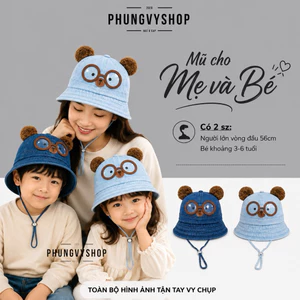 MẸ & BÉ- Mũ nón bucket tai bèo vành nữ trẻ em trai gái PHUNGVYSHOP / Bo Lớn Trung GẤU XÙ NÂU CẬN/