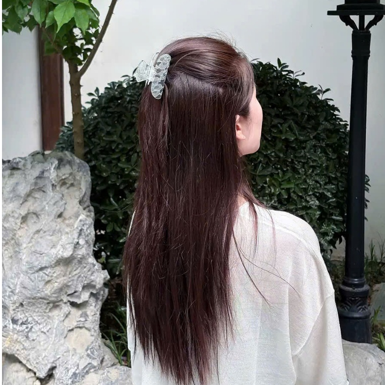 Kẹp Tóc Càng Cua Nhựa Trong Vân Ren Đính Đá – Phụ Kiện Tóc Nữ Vintage, Quyến Rũ & Sang Chảnh