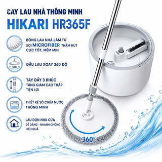 Cay Lau Nhà Thông Minh HIKARI HR365F, Bông Lau Nhà Làm Từ Sợi Microfiber Thấm Hút Cực Tốt, Mềm Mịn, Đầu Lau Xoay 360 Độ