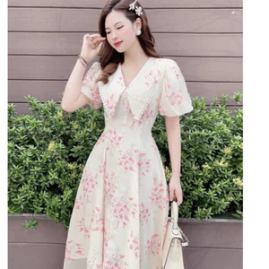 Đầm Voan Hoa Nữ Sang Chảnh -Qúy Phái Dài Qua Gối Phong Cách Thanh Lịch Tiểu Thư xinh Xắn cho Các Chị Em HIYU STORE