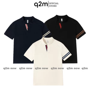 Áo Thun cổ V thương hiệu q2m , Bamàu Be Xanh Đen chất cotton lạnh Dệt cổ form Gọn mã AT.01