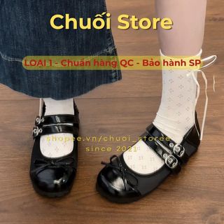 Giày bệt nữ da PU tổng hợp dệt vải đế cao su ôm chân vừa vặn mix 2 quai cài dễ thương dễ phối đồ