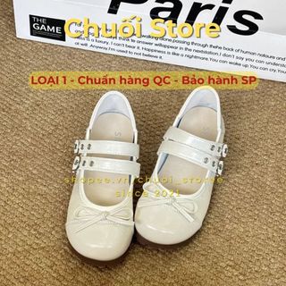 Giày bệt nữ da PU tổng hợp dệt vải đế cao su ôm chân vừa vặn mix 2 quai cài dễ thương dễ phối đồ