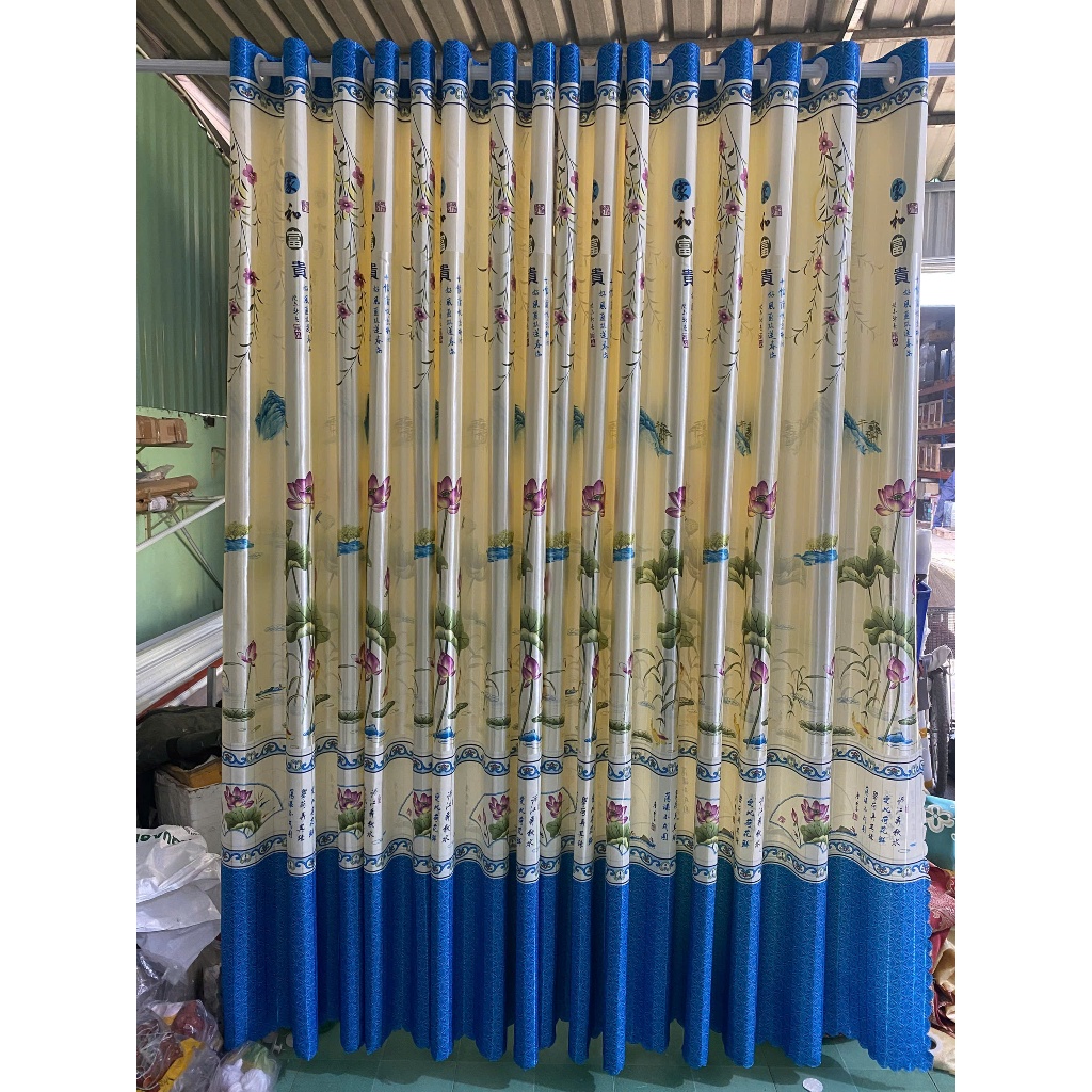 1 TẤM GẤM PHI BÓNG HOA SEN XANH DƯƠNG CHƯA CÓ CÂY TREO - TREO 1 TẤM MUA 1 TẤM _TREO 2 TẤM MUA 2 TẤM RÈM CỬA VIỆT HÀN