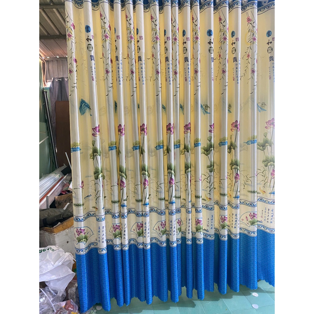 1 TẤM GẤM PHI BÓNG HOA SEN XANH DƯƠNG CHƯA CÓ CÂY TREO - TREO 1 TẤM MUA 1 TẤM _TREO 2 TẤM MUA 2 TẤM RÈM CỬA VIỆT HÀN