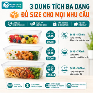 Combo 50 hộp chữ nhật nhựa Việt Nhật bảo quản thực phẩm kín khí tiện lợi an toàn - 6635 - 6636 - 6637